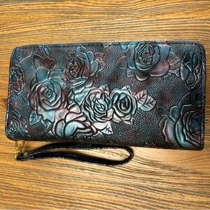 Vintage Style Floral Embossed Black Blue and Burgundy Women's Faux Clutch NWOT